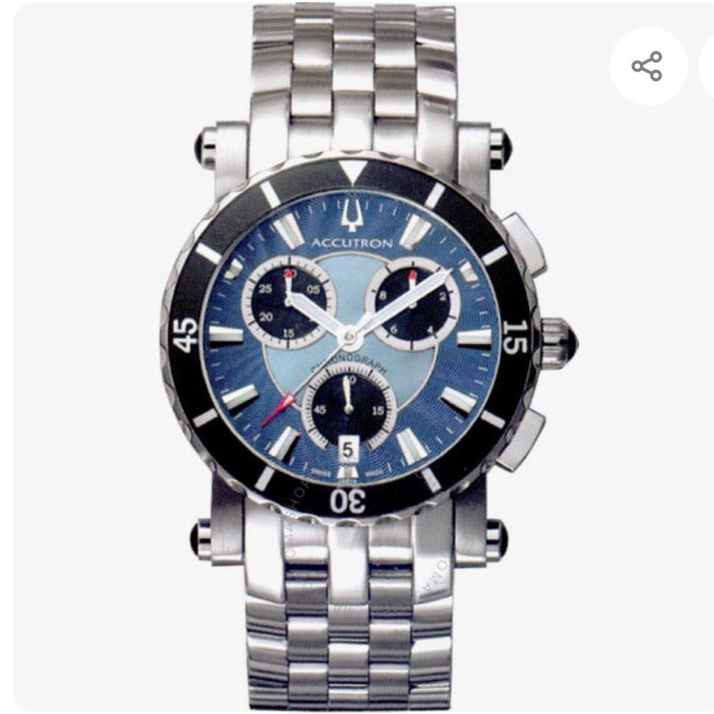 Accutron Silver and Blue Chronograph Watch